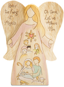 King of Angels by Heavenly Woods - 10" Angel with Nativity Scene