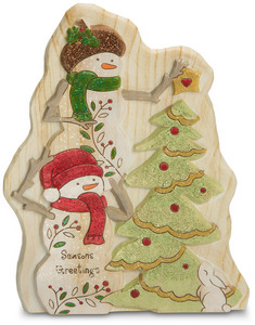 Seasons Greetings by Heavenly Winter Woods - 7" Snowmen & Christmas Tree Figurine/Carving