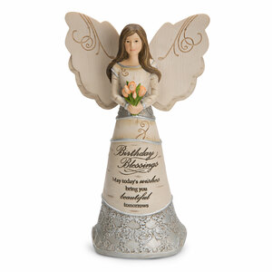 Birthday Blessings by Elements - 6" Angel Holding Tulips