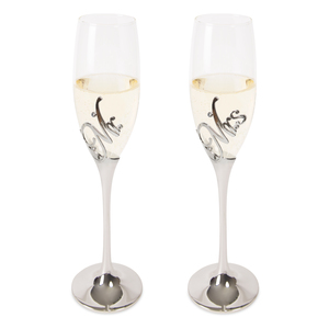 Mr. & Mrs. by Glorious Occasions - (2) 8 oz. Champagne Flute Set with Zinc Stem