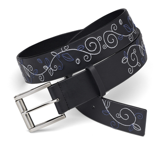 Blue & White Stitched Belt by LAYLA - 43" Black Leather