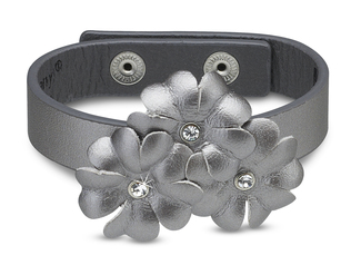 Silver Shimmer Flower Bracel by LAYLA - 8.5" Leather & Gem