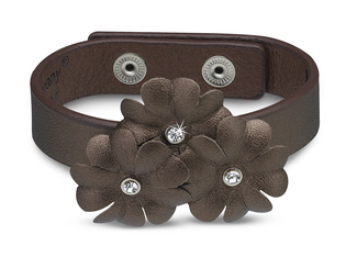 Brnz Shimmer Flower Bracelet by LAYLA - 8.5" Leather & Gem