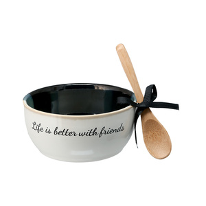 Friends by Hostess with the Mostess - 4.5" Ceramic Bowl with Bamboo Spoon