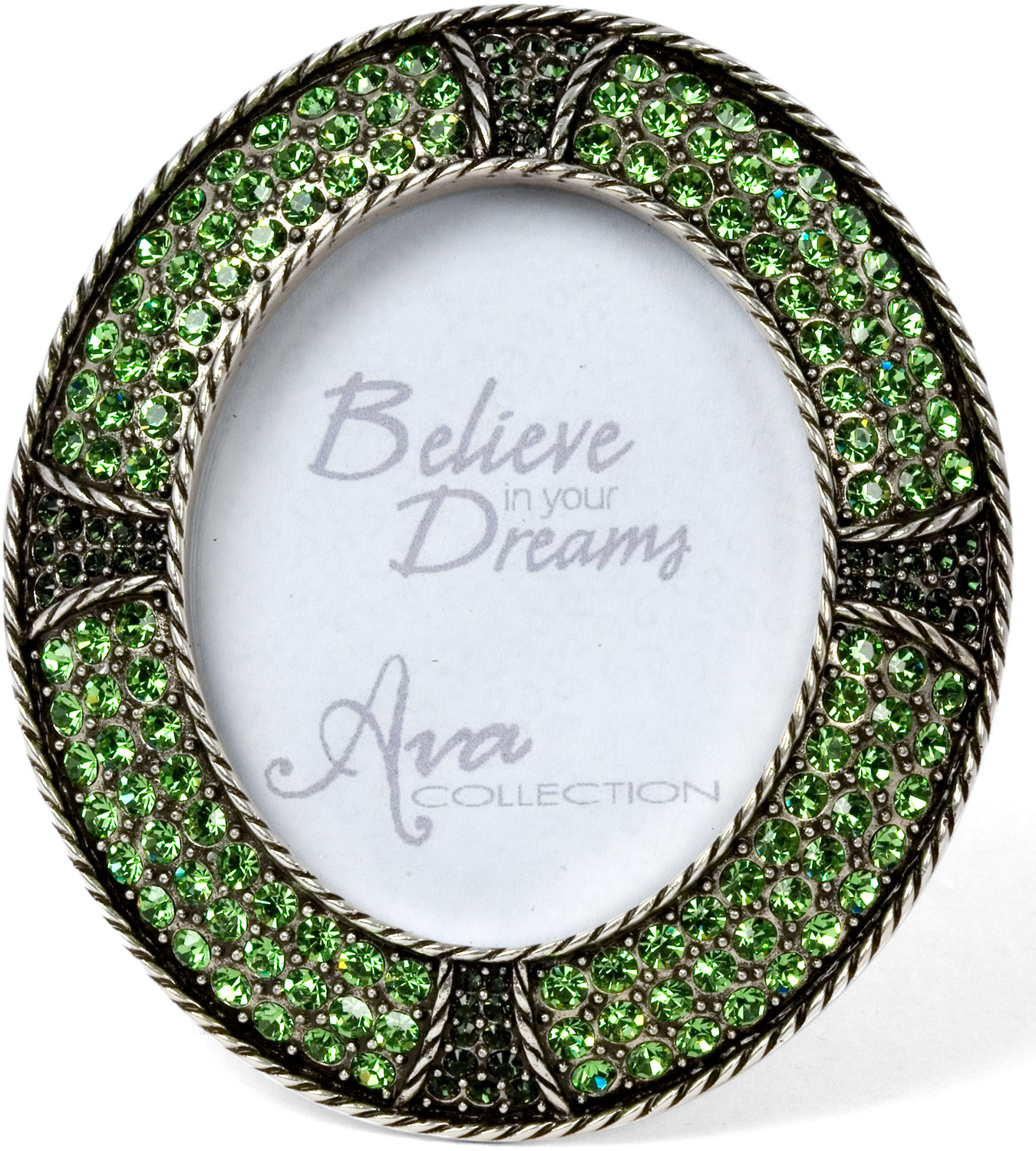 Peridot Green Oval Frame by Ava Collection - Peridot Green Oval Frame - Peridot Green Frame with Gems (Holds 1.75" x 2.25" Photo)