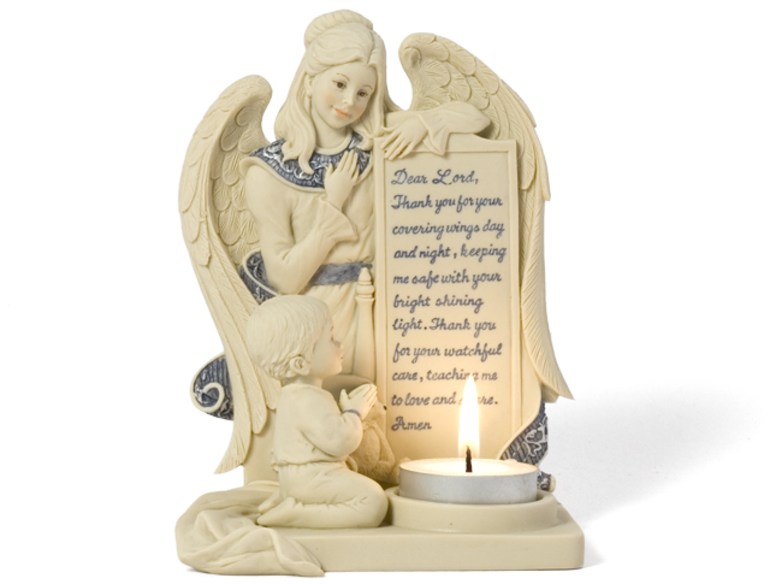 Angel w/Boy Child Praying by Sarah's Angels - Angel w/Boy Child Praying - 6" Angel w/ Tea Light Ho