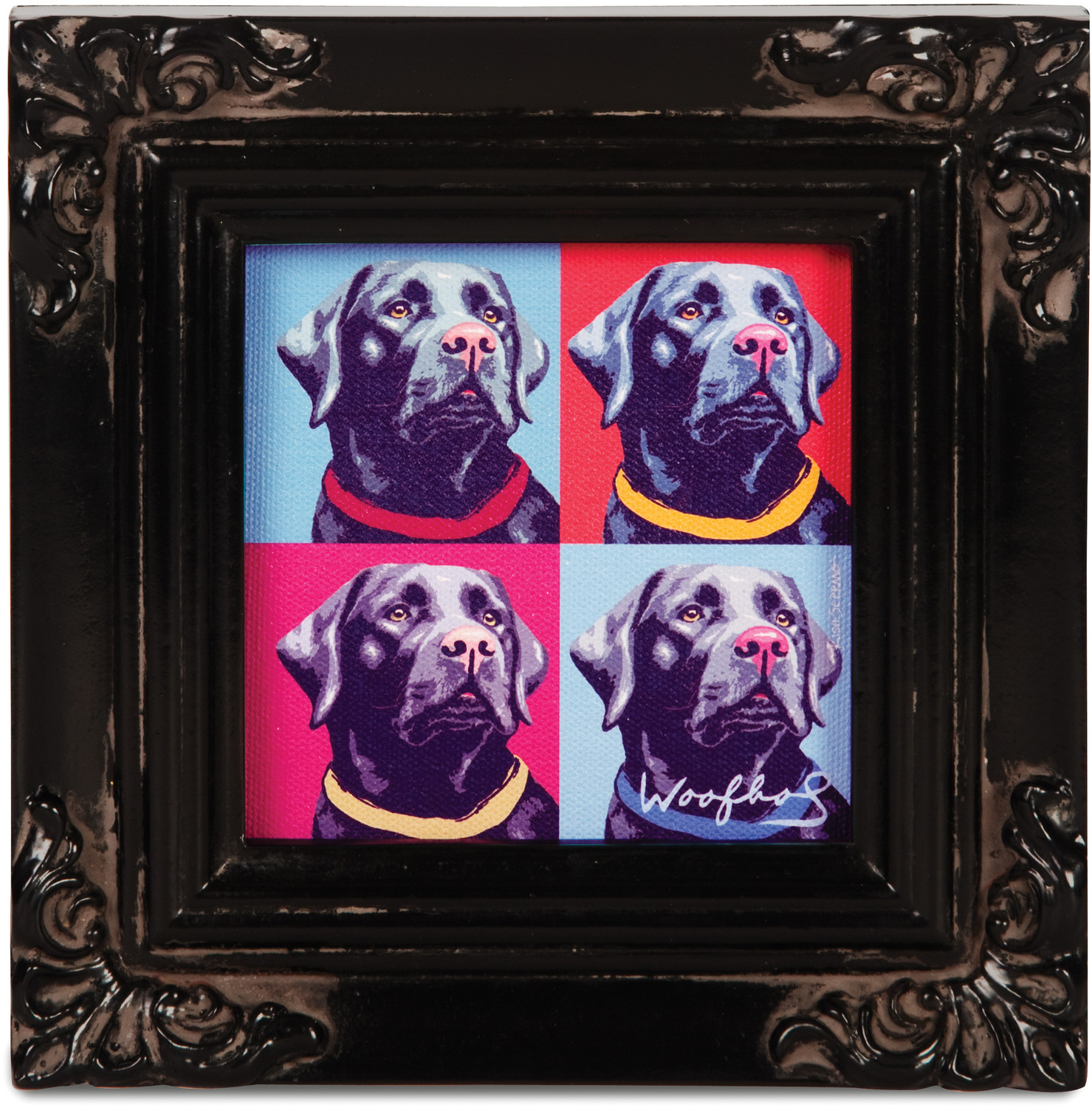 Black Lab - Woofhol by Paw Palettes - Black Lab - Woofhol - 3.5" x 3.5" Framed Canvas