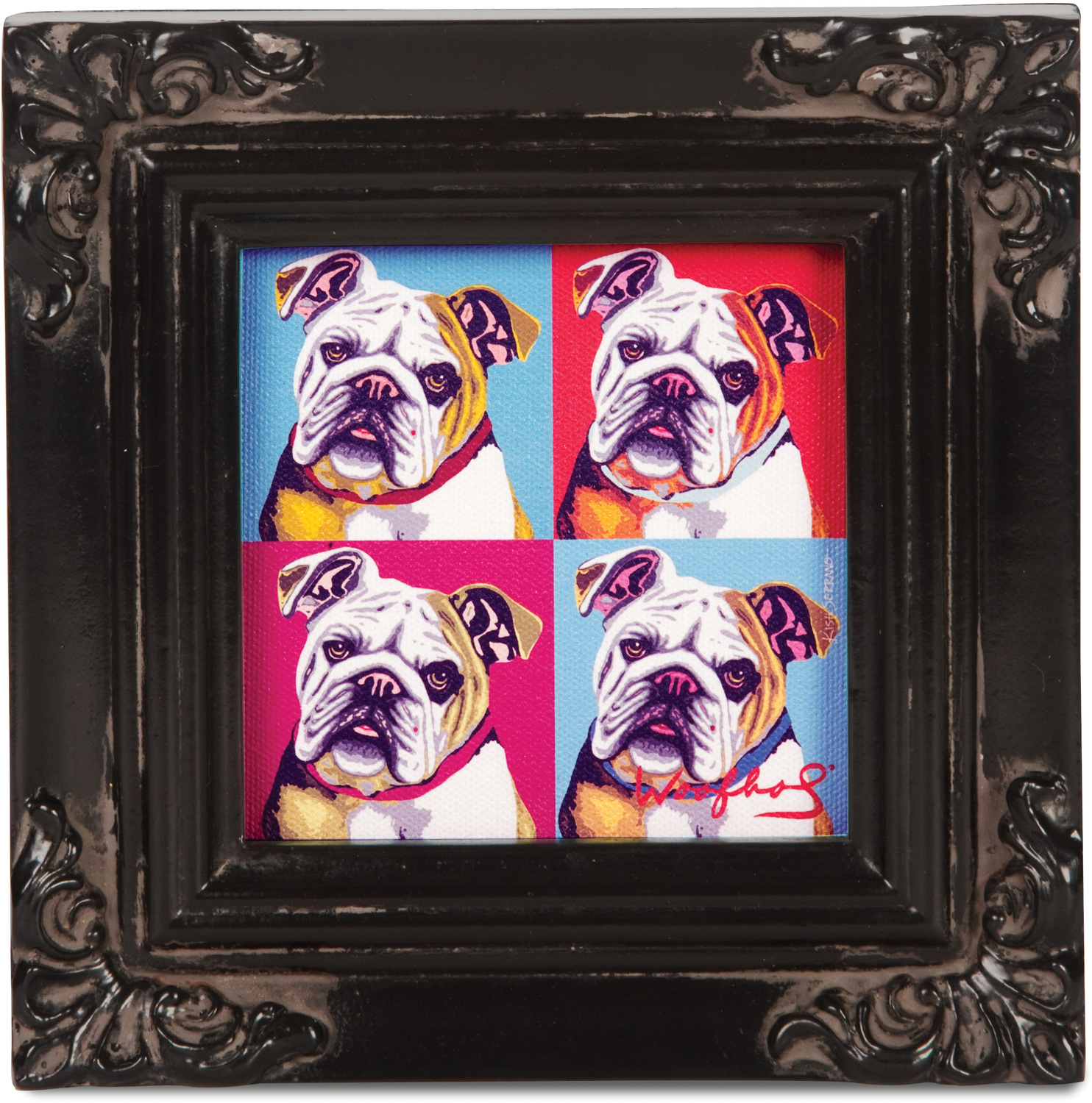 Bulldog - Woofhol by Paw Palettes - Bulldog - Woofhol - 3.5" x 3.5" Framed Canvas