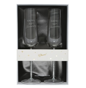 50th Anniversary  by Outpouring of Love -  Gift Boxed 7 oz Glass Toasting Flute Set