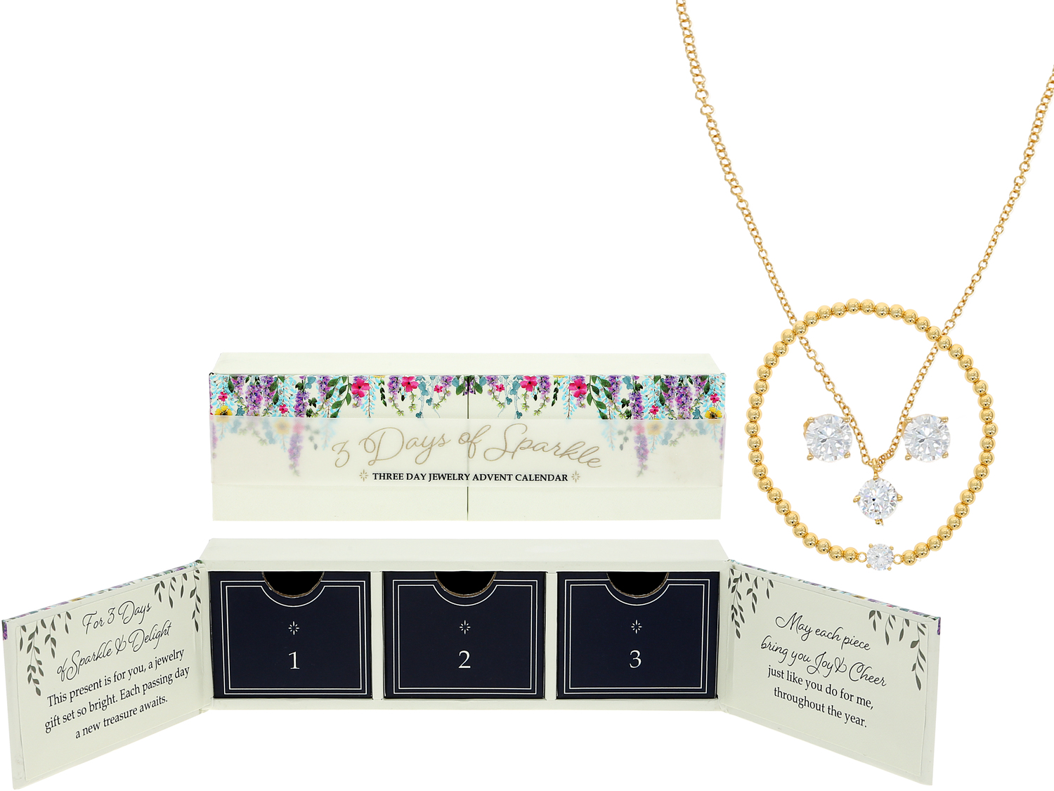 3 Days of Gold Sparkle by Outpouring of Love - 3 Days of Gold Sparkle - 18K Gold Plated Cubic Zirconia Necklace, Bracelet, and Earrings Set