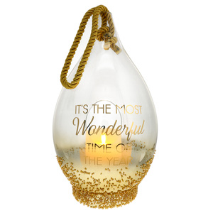 Wonderful by Lots of Lanterns - 15.5" Gold Beaded Glass Lantern