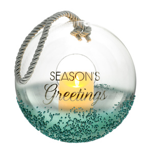 Season's Greetings by Lots of Lanterns - 9.5" Emerald Beaded Glass Lantern