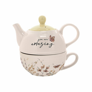 Pavilion Gift Company 74068 Bloom Mother Ceramic Tea for One 15 oz Multicolor