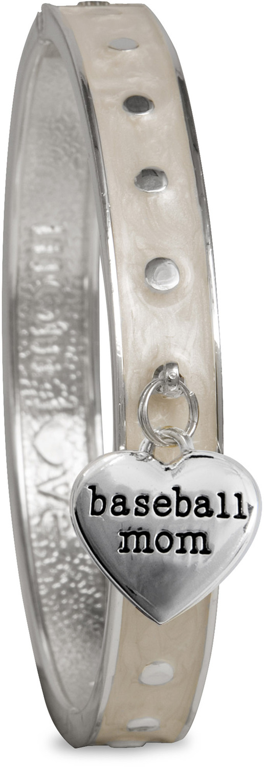 Baseball Mom by Mom Love - Baseball Mom - White Enamel Bangle Bracelet with Heart Charm