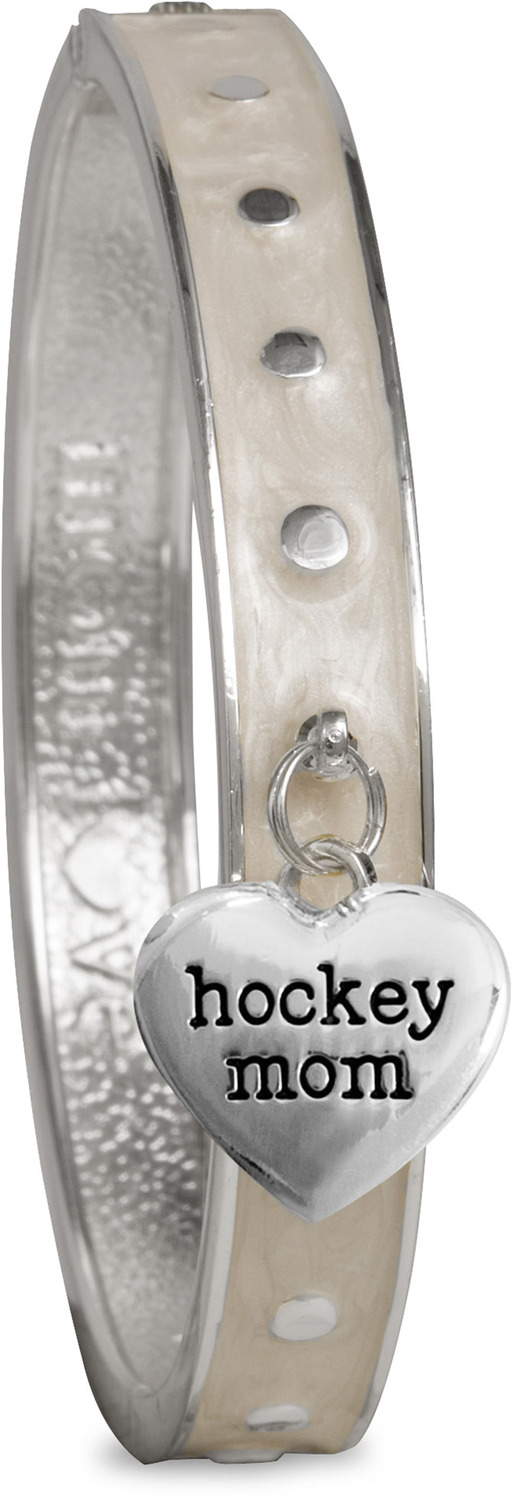 Hockey Mom by Mom Love - Hockey Mom - White Enamel Bangle Bracelet with Heart Charm