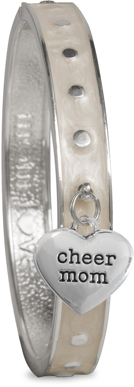Cheer Mom by Mom Love - Cheer Mom - White Enamel Bangle Bracelet with Heart Charm