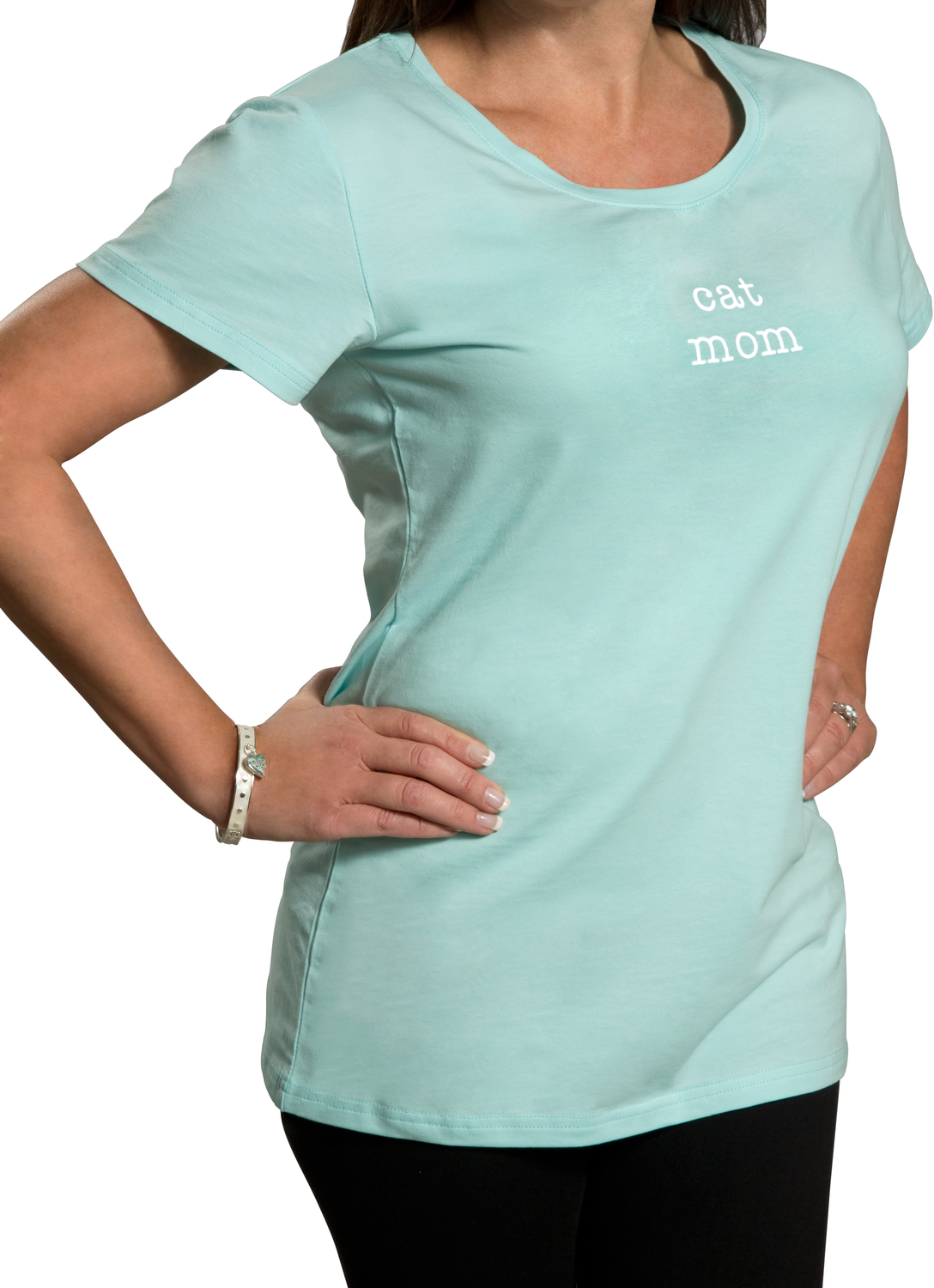 Cat Mom by Mom Love - Cat Mom - Small Teal/Mint Green T-Shirt
