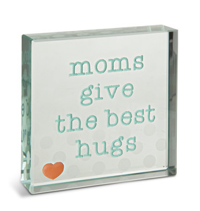 Best Hugs by Mom Love - 3" x 3" Glass Plaque