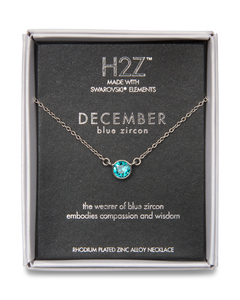 Liza Birthstone December Blue Zircon by H2Z Made with Swarovski Elements - 17"-18.5" Necklace with 0.25" Crystal Pendant made from Austrian Crystals