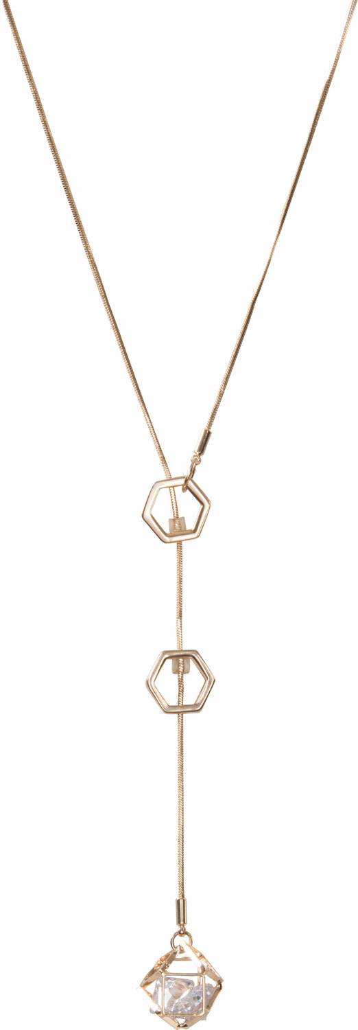 Crystal - Gold Hexagon by H2Z Made with Swarovski Elements - Crystal - Gold Hexagon - 18.5" Austrian Crystal Sweater Necklace