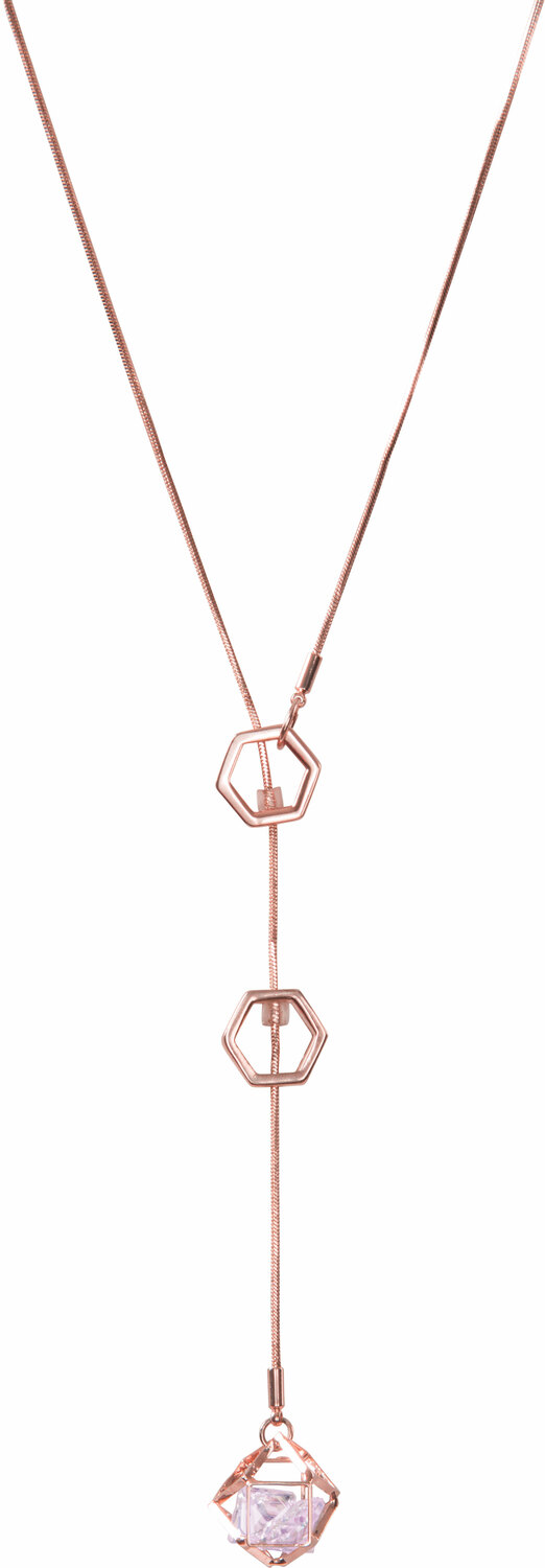 Rose Water Opal - Rose Gold Hexagon by H2Z Made with Swarovski Elements - Rose Water Opal - Rose Gold Hexagon - 18.5" Austrian Crystal Sweater Necklace