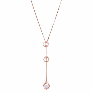 Rose Water Opal - Rose Gold Hexagon by H2Z Made with Swarovski Elements - 18.5" Swarovski Crystal Sweater Necklace