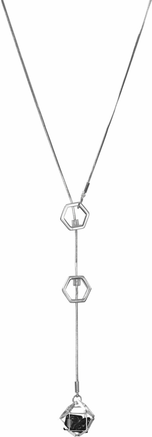 Jet - Silver Hexagon by H2Z Made with Swarovski Elements - Jet - Silver Hexagon - 18.5" Austrian Crystal Sweater Necklace