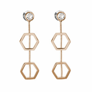 Crystal - Gold Hexagon by H2Z Made with Swarovski Elements - 1.5" Swarovski Crystal Dangle Earrings