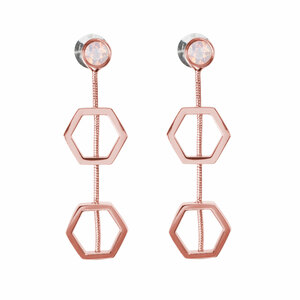Rose Water Opal - Rose Gold Hexagon by H2Z Made with Swarovski Elements - 1.5" Swarovski Crystal Dangle Earrings