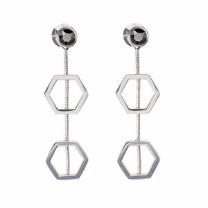 Jet - Silver Hexagon by H2Z Made with Swarovski Elements - 1.5" Austrian Crystal Dangle Earrings