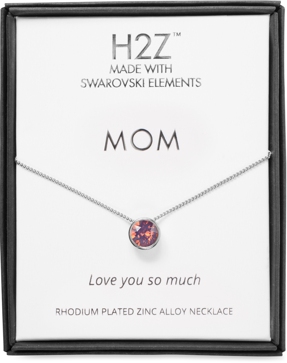 Mom Cyclamen Opal by H2Z Made with Swarovski Elements - Mom Cyclamen Opal - 16" - 17.5" Rhodium Necklace