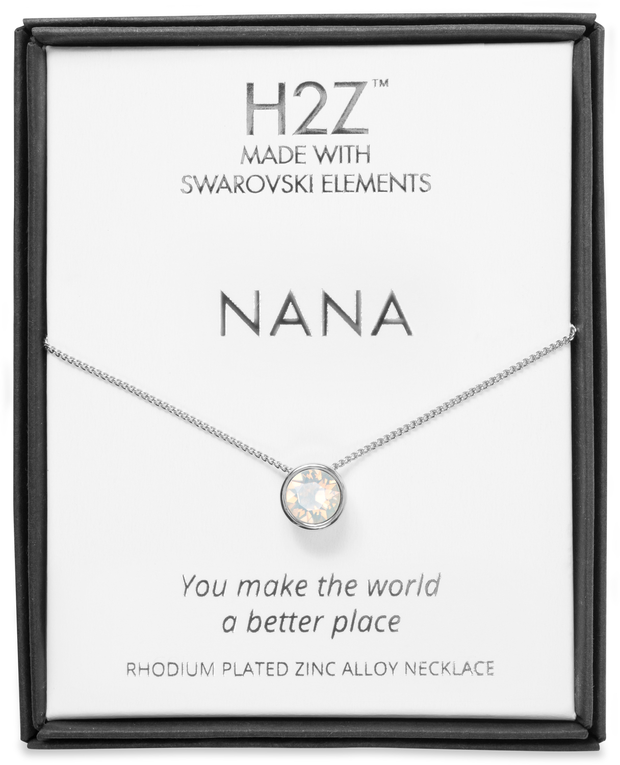 Nana White Opal by H2Z Made with Swarovski Elements - Nana White Opal - 16" - 17.5" Rhodium Necklace