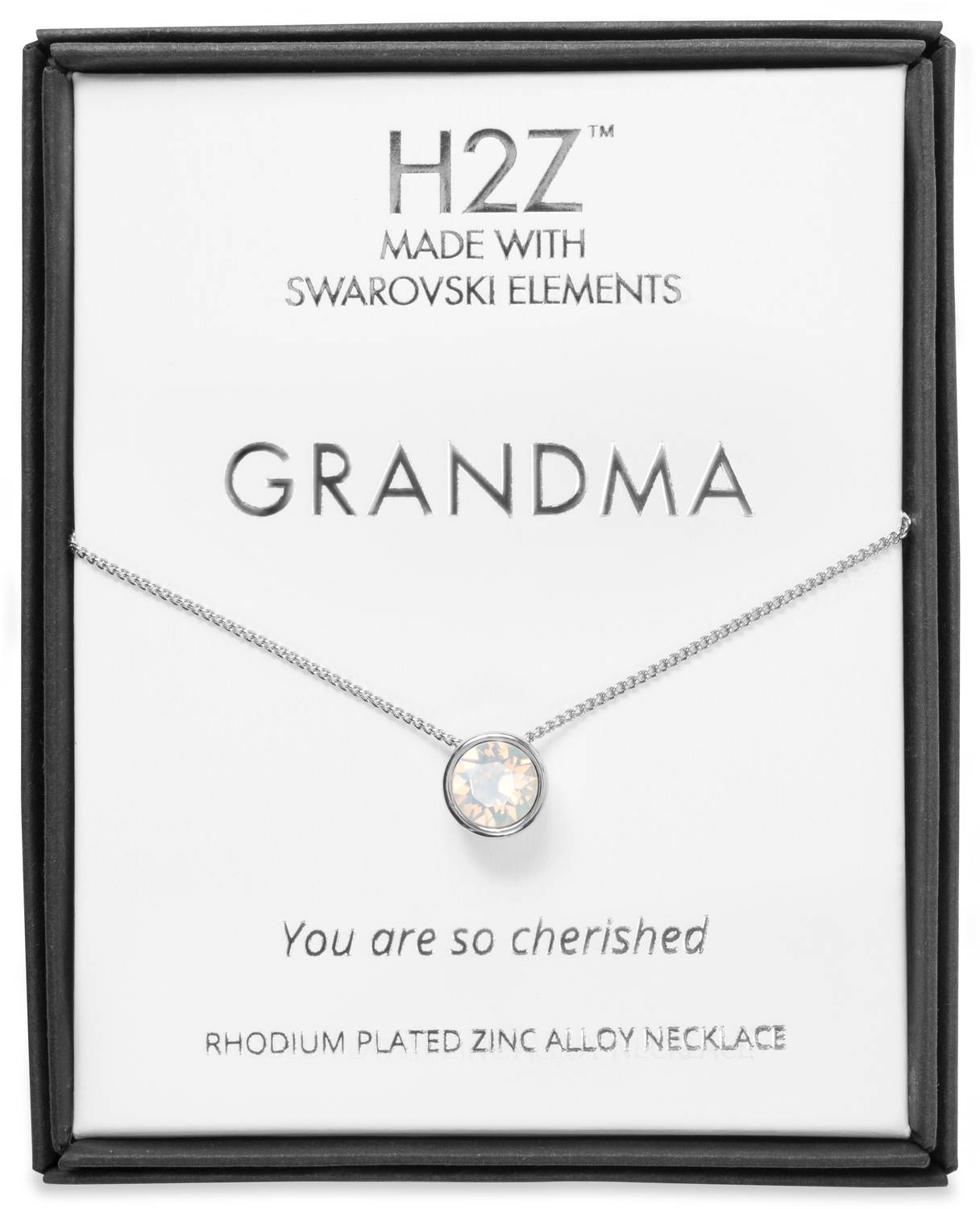 Grandma White Opal by H2Z Made with Swarovski Elements - Grandma White Opal - 16" - 17.5" Rhodium Necklace