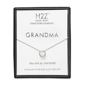 Grandma White Opal by H2Z Made with Swarovski Elements - 16" - 17.5" Rhodium Necklace