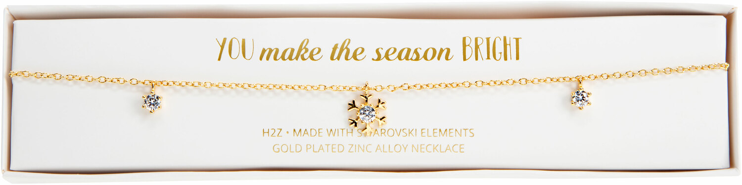 Crystal Snowflake
in Gold by H2Z Made with Swarovski Elements - Crystal Snowflake
in Gold - 12.5" - 15.5" Austrian Crystal Necklace