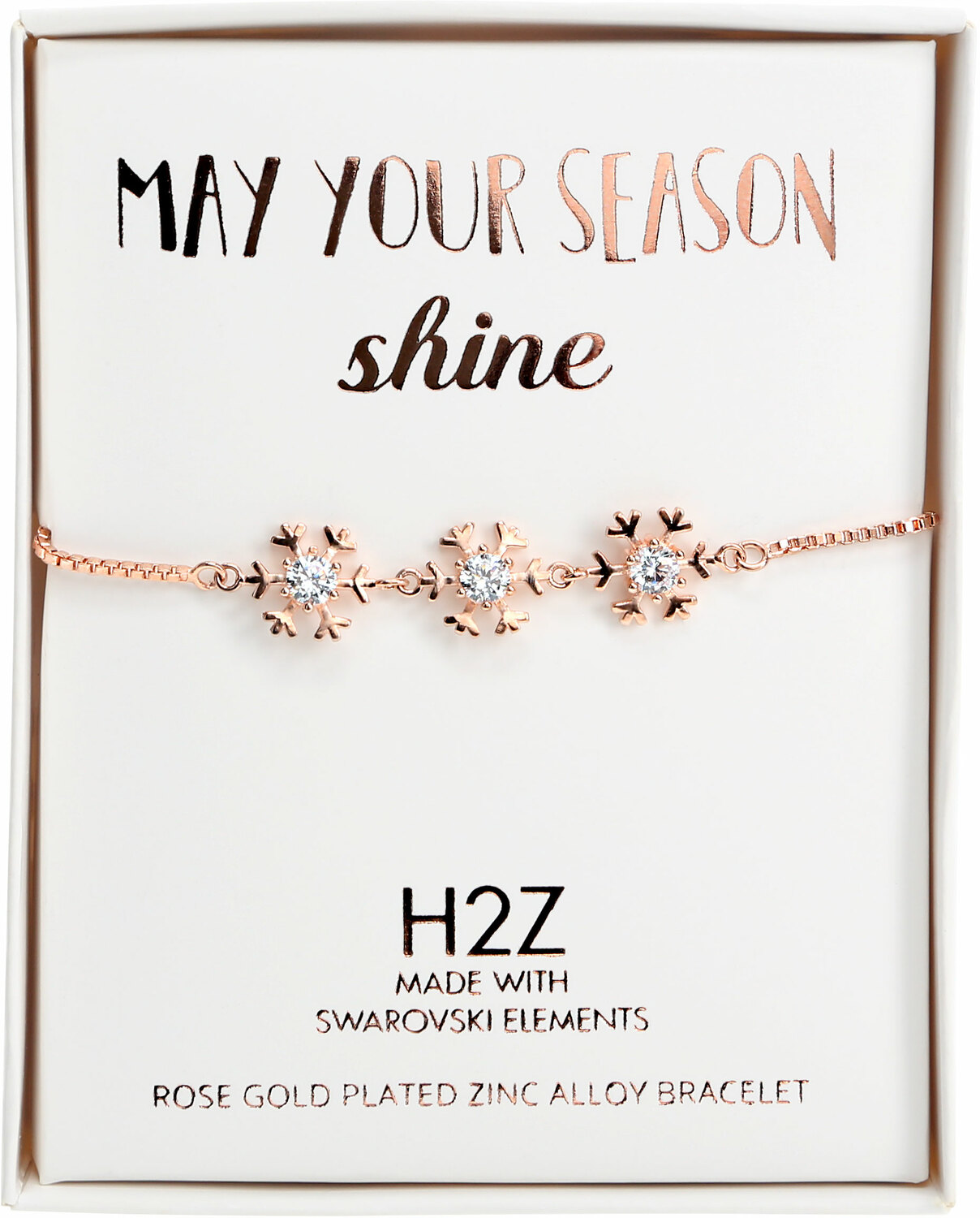 Crystal Snowflake
in Rose Gold by H2Z Made with Swarovski Elements - Crystal Snowflake
in Rose Gold - 4.5" Austrian Crystal Drawstring Bracelet