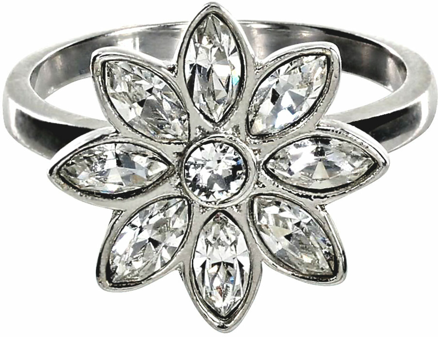 Crystal Flora
in Rhodium by H2Z Made with Swarovski Elements - Crystal Flora
in Rhodium - 1.5 CM Austrian Crystal Ring Size 8