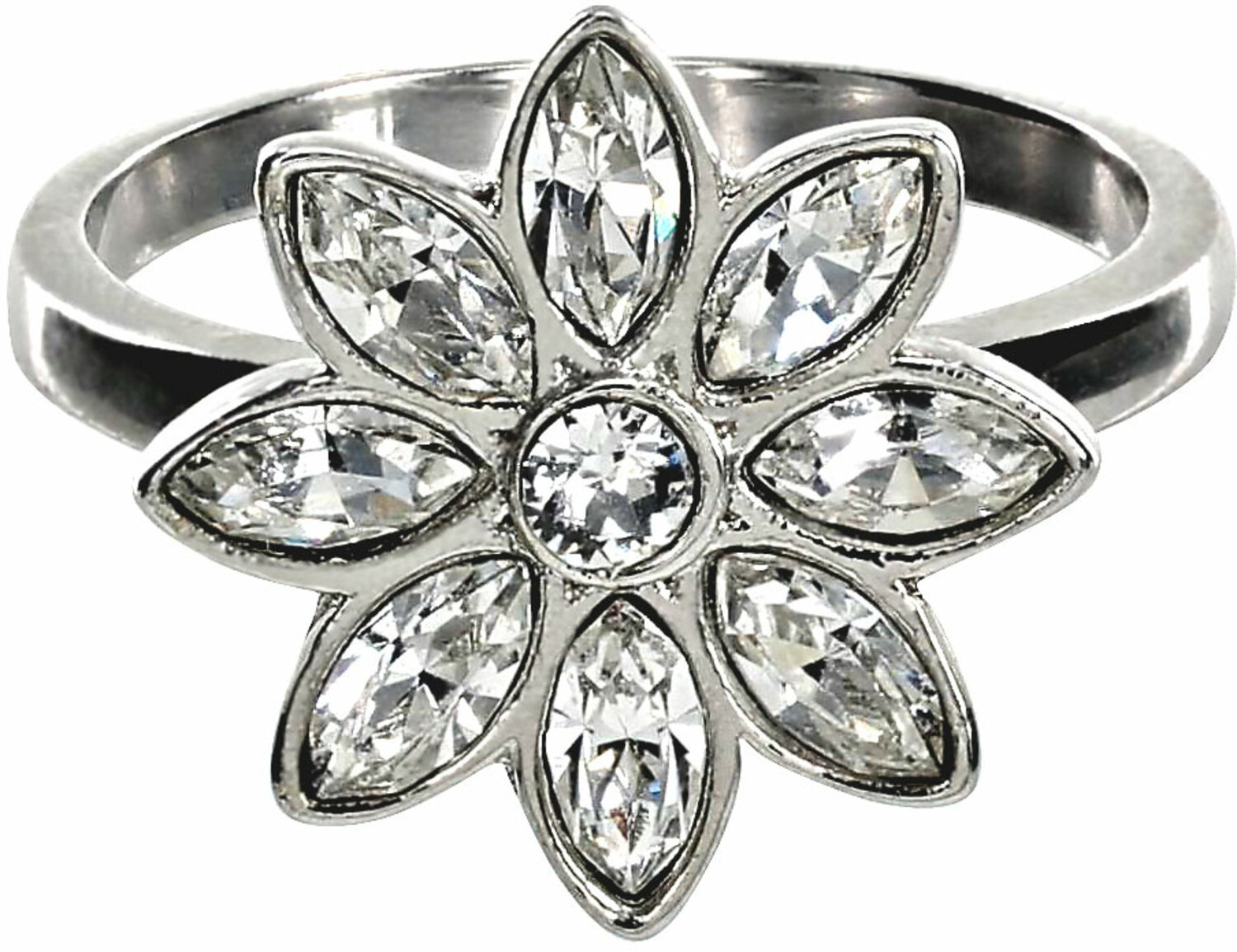 Crystal Flora
in Rhodium by H2Z Made with Swarovski Elements - Crystal Flora
in Rhodium - 1.5 CM Austrian Crystal Ring Size 9