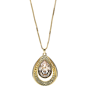 Light Silk Teardrop by H2Z Made with Swarovski Elements - 38" 18 K Gold Plated Drawstring Sweater Necklace