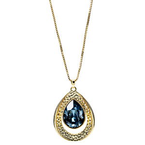 Denim Blue Teardrop by H2Z Made with Swarovski Elements - 38" 18 K Gold Plated Drawstring Sweater Necklace