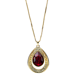 Siam Teardrop by H2Z Made with Swarovski Elements - 38" 18 K Gold Plated Drawstring Sweater Necklace