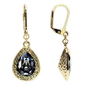 Crystal Silver Night Teardrop by H2Z Made with Swarovski Elements - 18K Gold Plated Austrian Crystal Dangle Earring