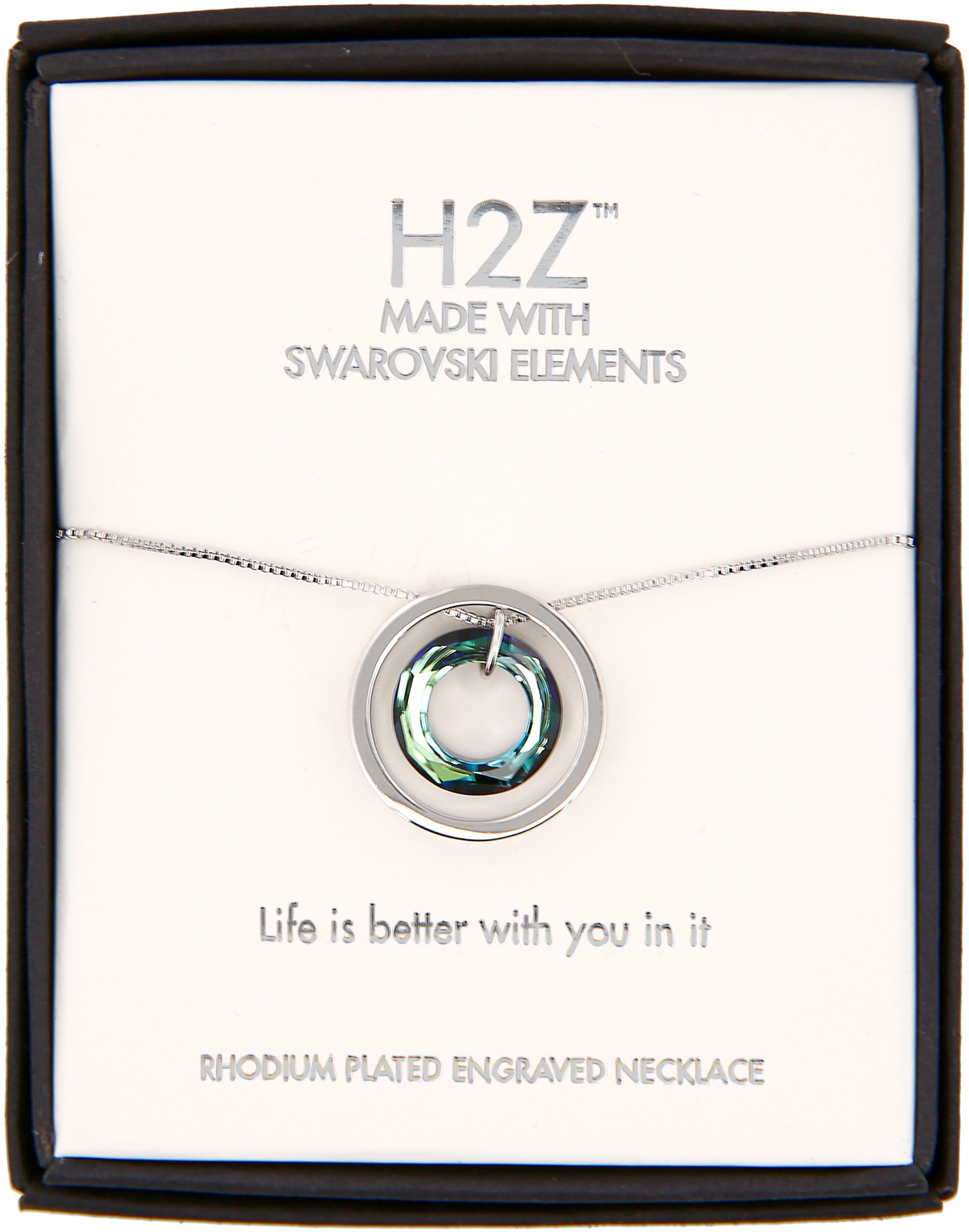 Life
Bermuda Blue Crystal by H2Z Made with Swarovski Elements - Life
Bermuda Blue Crystal - 17"-19" Engraved Rhodium Plated Austrian Element Necklace