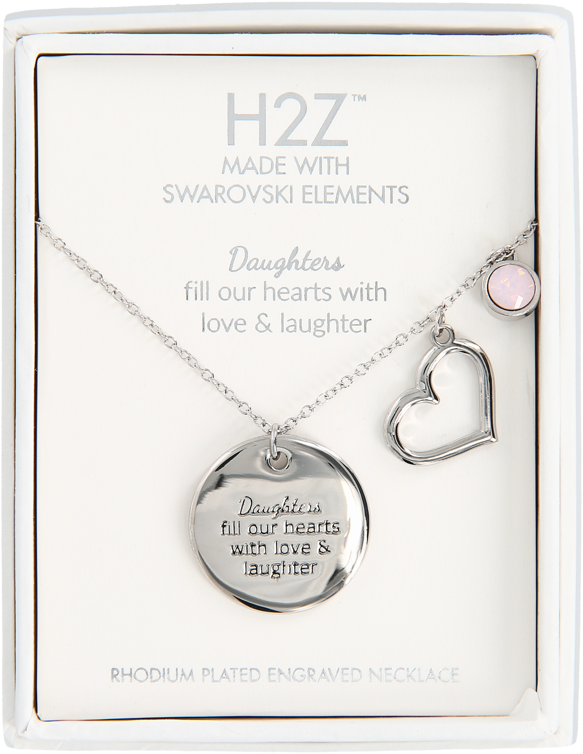 Daughter
Rose Water Opal Crystal by H2Z Made with Swarovski Elements - Daughter
Rose Water Opal Crystal - 16.5"-20.5" Engraved Rhodium Plated Austrian Element Necklace