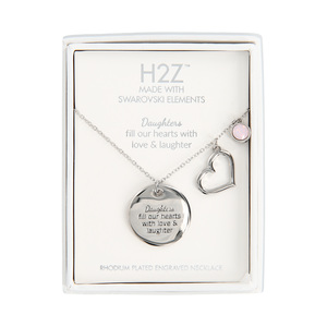 Daughter
Rose Water Opal Crystal by H2Z Made with Swarovski Elements - 16.5"-20.5" Engraved Rhodium Plated Austrian Element Necklace
