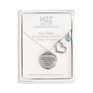 Believe
Aquamarine Crystal by H2Z Made with Swarovski Elements - 16.5"-20.5" Engraved Rhodium Plated Austrian Element Necklace