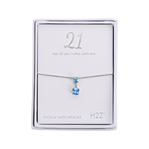 21
Aquamarine Zircon by H2Z - Jewelry - 16.5"-18.5" Celebration Rhodium Plated Necklace