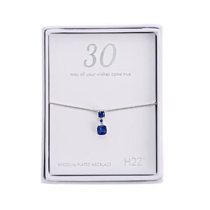 30
Sapphire Zircon by H2Z - Jewelry - 16.5"-18.5" Celebration Rhodium Plated Necklace