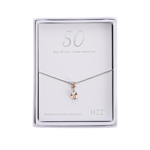 50 Topaz Zircon by H2Z - Jewelry - 16.5"-18.5" Celebration Rhodium Plated Necklace