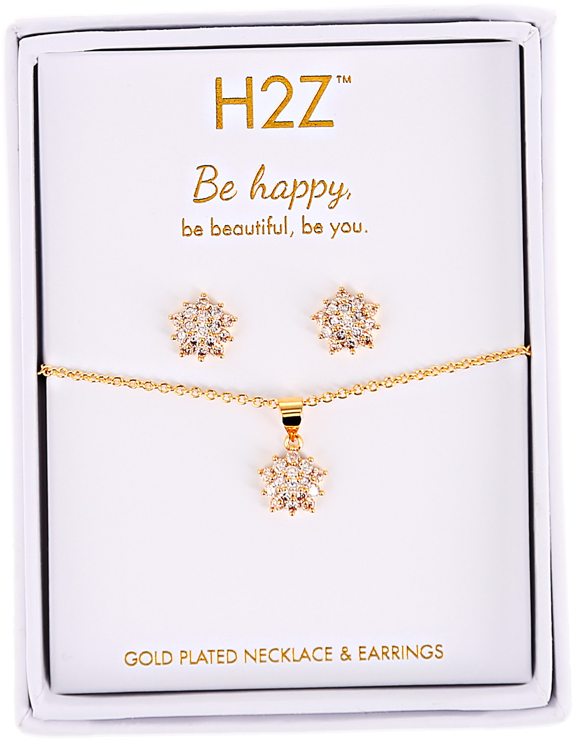Happy Floral Burst - Topaz Zircon by H2Z - Jewelry - Happy Floral Burst - Topaz Zircon - 16.5"-18.5" Inspirational 18K Gold Plated Gift Set